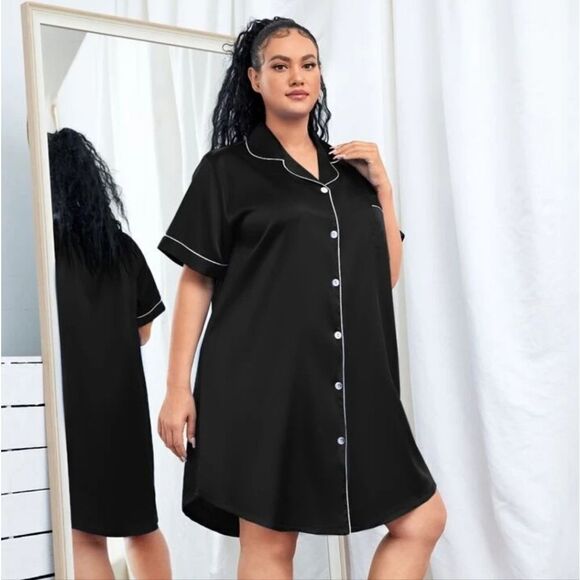 Classic Black Satin Feel Nightshirt - Picture 2 of 13
